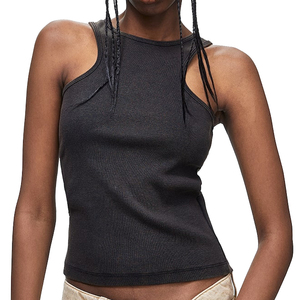 <b>Women's</b> <b>Black</b> Ribbed Knitted <b>Tank</b> <b>Top</b> O-Neck Solid Color Minimalist Regular Fit - Product Image 6