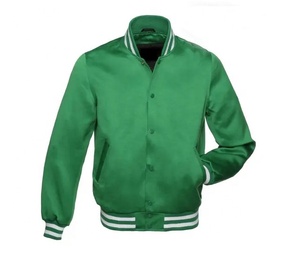 Chaqueta Varsity de Satén Verde Sólido, Chaqueta de Béisbol Letterman de Poliéster Satinado para Invierno, Talla Grande, con Forro Acolchado - Product Image 5