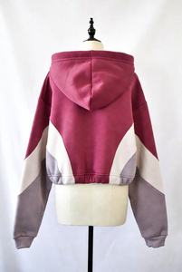 Women's Color Block <b>Cropped</b> <b>Zip</b> <b>Up</b> Hoodie Long Sleeve Drawstring Hooded Sweatshirt Casual Streetwear Jacket - Product Image 3