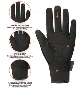 ถุงมือขี่ม้าสำหรับผู้หญิง ถุงมือขี่ม้าแบบยืดได้ ระบายอากาศได้ดี สีดำ - Product Image 2