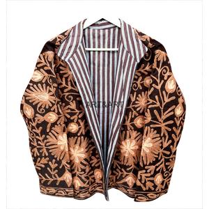Women's Corduroy Quilted <b>Jacket</b> Floral Hand Embroidery Full Sleeve Eco-Friendly Cotton Autumn/Winter Spring Style - Product Image 3