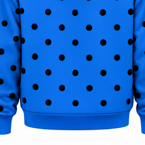 Sweat-shirt à capuche décontracté pour femme, bleu vif à pois noirs, en polaire, avec cordon de serrage, manches longues et poche kangourou, style streetwear - Product Image 6
