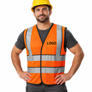 Gilet de sécurité réfléchissant orange haute visibilité pour hommes, vêtements de travail respirants en maille avec impression de logo pour les chantiers de construction - Product Image 6