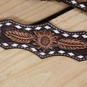 Ensemble de sellerie western en cuir perlé fait main de haute qualité, confortable et durable, avec collier de poitrage et têtière outillés, personnalisable - Product Image 5