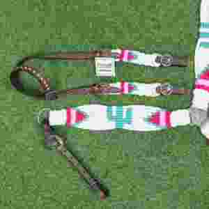 ชุดบังเหียนและสายรัดอกทำจากขนโมแฮร์สีเขียวลายกระบองเพชร พร้อมหนังอาร์เจนตินา ขนาดรอบอก 32 นิ้ว - Product Image 6