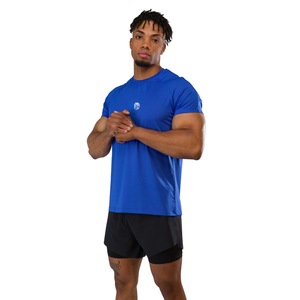 เสื้อยืดแขนสั้นสีน้ำเงินสำหรับผู้ชาย เนื้อผ้าคอตตอนพรีเมียม สวมใส่สบาย เหมาะสำหรับใส่ลำลอง ออกกำลังกาย หรือเล่นกีฬา ขายส่งจำนวนมาก แฟชั่นทันสมัย - Product Image 4