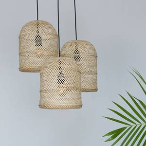 Luminaire suspendu triple en bambou fait main de qualité supérieure, style rustique en rotin naturel, fournisseur et fabricant - Product Image 1