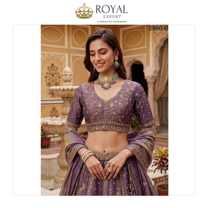 Colección de Ropa de Novia de Diseño Moderno y Calidad de Lujo, Lehenga Choli de Seda con Patrón de Pavo Real, Bordado y Adornos Zari - Product Image 4