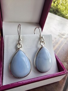 Boucles d'oreilles pendantes en argent sterling et agate bleue, bijoux artisanaux en pierres précieuses, design élégant pour femmes, vente en gros, export - Product Image 3