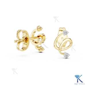 Boucles d'oreilles clous en or massif 14K 18K avec diamant CVD de laboratoire motif tourbillon abstrait, bijoux minimalistes tendance pour femme, certifiés IGI, pour mariage - Product Image 4