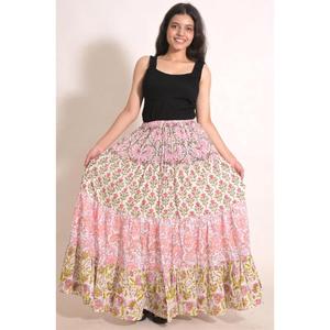Cotton <b>Patchwork</b> Printed Long <b>Skirt</b> Handmade Indian Bohemian Maxi Women's Casual Festival Wear - Product Image 1