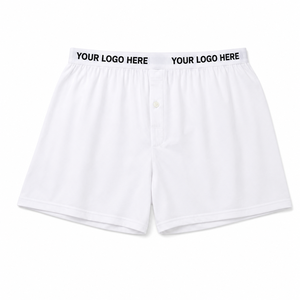 Boxers pour hommes 100 % coton, logo personnalisé, ceinture élastique, braguette boutonnée, coupe ample, sous-vêtements en coton respirant - Product Image 2