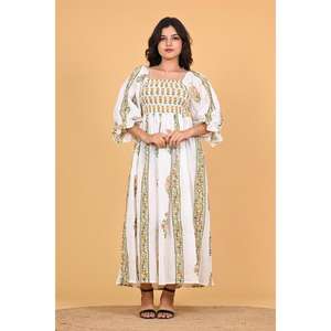 Vestido Largo Maxi de Algodón Indio con Estampado Floral para Mujer, Vestido Bohemio con Mangas Largas para Vacaciones de Verano - Product Image 5