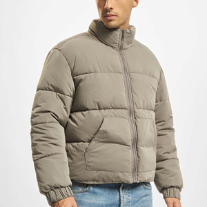 Veste matelassée gris clair pour homme, col montant, coupe-vent, manteau d'hiver, rembourrage épais en polyester, coupe régulière, fermeture éclair, décontractée - Product Image 1