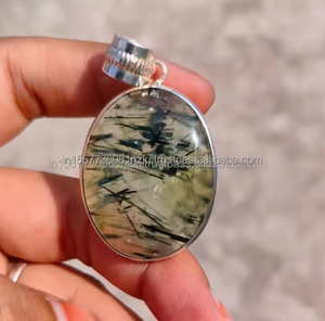 Colgante de cabujón de Prehnita Natural colgante de plata estilo Vintage hecho a mano colgante Chapado en plata de ley 925 regalo de joyería para esposa - Product Image 6