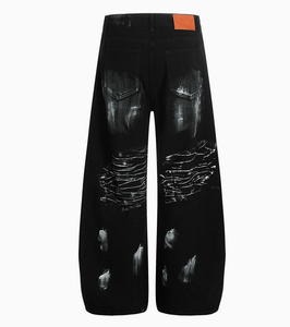 Vaqueros Anchos Vintage Personalizados con Bordados y Pedrería, Unisex, Estilo Urbano, Hip Hop, Corte Holgado, Oversize, Acampanados - Product Image 4
