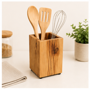 Porte-ustensiles en bois artisanal, grain naturel rustique, organisateur de cuisine en bois pour comptoir, rangement pour couverts et outils, écologique - Product Image 2
