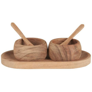 Handcrafted Acacia Wood <b>Condiment</b> Bowl Set with <b>Tray</b> and Spoons Eco-Friendly Natural Wooden Serving Bowls for Spices Snacks - Product Image 6