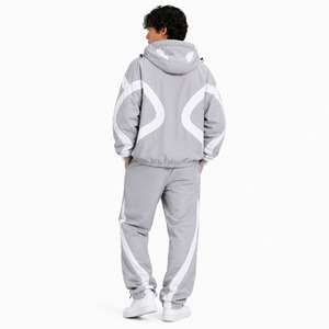 Hot Selling 100% Cotton Heavyweight Anti-Bacterial Winter Reflective <b>Tracksuits</b> Men 2 in 1 Color Block Custom Panel Windbreaker - Product Image 3