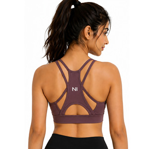 Women's Seamless Scoop Neck Racerback Sports Bra Medium Support Breathable Yoga Top Solid Color Front Logo Nofyan Ind Womens Bra - Product Image 4
