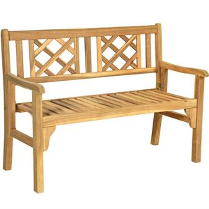 Panca da Esterno in Legno Massello con Schienale Curvo e Braccioli per Giardino, Patio, Scuola, Hotel - Product Image 2