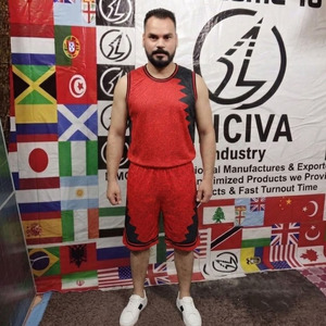 Ensemble de maillots de basket-ball personnalisés pour hommes - Uniforme imprimé par sublimation rouge et noir (débardeur et short) - Product Image 1