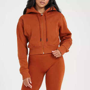 Hoodie court léger pour femme avec logo personnalisé, style streetwear, respirant, épaules tombantes, fermeture éclair intégrale - Product Image 1