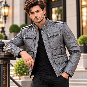 Chaqueta de Motero de Cuero Vacuno Premium para Hombre, con Cuello Alto y Cierre de Cremallera, para Invierno |   Chaqueta de Motocicleta Transpirable - Product Image 6