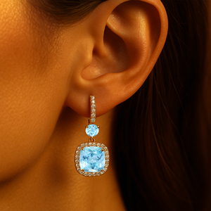 <b>Fine</b> Jewelry Women's Accessories Unique Dangle Drop <b>Earrings</b> in 18K Solid Gold With Natural Aquamarine Gemstone & Real Diamonds - Product Image 2