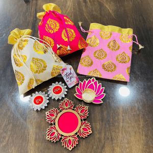 Hoa sen rangoli tealight shubh labh treo thẻ cảm ơn lễ hội đám cưới Ấn Độ Quà Tặng trở lại Diwali Túi xách potli Túi cản trở - Product Image 4