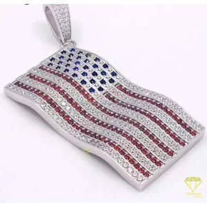 Pendentif drapeau américain serti de diamants moissanite, argent 925, bijoux hip hop - Product Image 2
