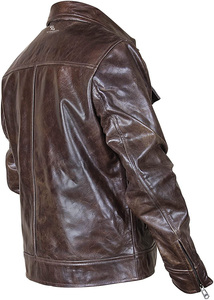 Veste de motard vintage pour homme en cuir véritable, classique, hiver, décontractée, streetwear, OEM - Product Image 4