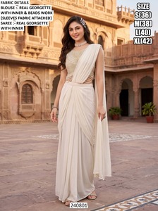 Women's Embroidered Georgette Top Beads Work Floor-Length <b>Palazzo</b> Set Traditional Wedding Wear Regular Fit All Seasons Quick Dry - Product Image 4