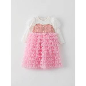Robe coréenne OZKIZ pour filles de 2 à 7 ans, printemps/automne, superposée, en mousseline et polyester, avec volants, vente en gros - Product Image 1