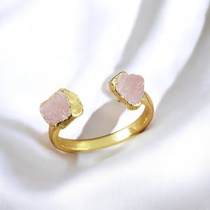 925 Silver Rose <b>Quartz</b> Birthstone <b>Ring</b> Gold Plated | Handmade Gemstone Adjustable <b>Ring</b> - Product Image 2
