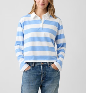 Camiseta de Rugby Personalizada OEM de Alta Calidad para Mujer, Manga Larga con Doble Raya, Estilo Polo, Ropa Casual de Algodón a la Moda - Product Image 4