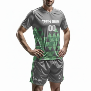 Ensemble de maillots de football en polyester sublimé, anti-humidité, manches courtes, col en V, coupe athlétique, imprimé géométrique, nom de l'équipe, été - Product Image 3