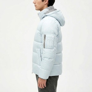 Top Quality Men's <b>Light</b> Blue Hooded Puffer Jacket Regular Fit Polyester Winter Casual Outerwear with Zipper Closure - Product Image 3