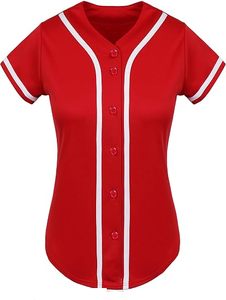 Camiseta de Béisbol Roja para Mujer, Cuello en V, Manga Corta, Ajustada, Absorbente de Humedad, 320g, Poliéster, Color Sólido, Impresión por Transferencia de Calor, Elástica - Product Image 1