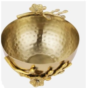 Tazón Decorativo para Mesa de Comedor, de Acero Inoxidable, para Frutas, con Diseño Martillado y Baño de Oro, a Precio Económico - Product Image 1