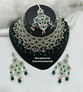 Gold Plated Brass Zircon Engagement <b>Bridal</b> <b>Jewelry</b> <b>Set</b> Choker Necklace Drop Earrings Tikka High Quality Party Wedding Gift - Product Image 1