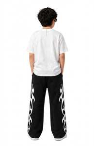 ONETEN APPAREL Kids White Crewneck T-<b>Shirt</b> Black <b>Flame</b> Joggers Streetwear Set Loose Fit Summer Cotton Outfit Boys Children - Product Image 5