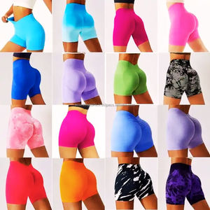 Short d'exercice de fitness taille haute sans couture pour femmes, leggings de yoga de style lavé avec logo personnalisé - Product Image 2