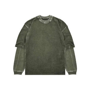 Sweat-shirt à col rond en coton French Terry de haute qualité, personnalisé, épais, uni, streetwear, pour hommes, coupe ample, effet délavé - Product Image 5