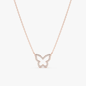 Collier pendentif papillon en or blanc avec diamant de laboratoire - Product Image 3