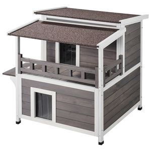 Casa para Gatos Grande de Madera de 2 Pisos para Exteriores con Puertas de Balcón, Refugio Resistente a la Intemperie para Gatos Salvajes, para Múltiples Gatos - Product Image 1