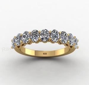 Magnifique bague demi-éternité ovale 4x3mm en argent 925 plaqué or 18 carats avec halo de zirconiums sertis à griffes, bijou raffiné pour elle - Product Image 1