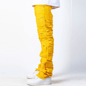 Men's Yellow Ripped Canvas <b>Pants</b> Street Style Distressed Elastic Waist Casual Trousers <b>Summer</b> Fashion Men's Trouser - Product Image 4