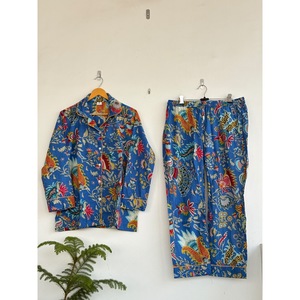 Floral 100% Cotton Bohemian Pajama Set Long Sleeve Regular Fit Natural Waist V-neck Breathable Eco-Friendly Casual - Product Image 1