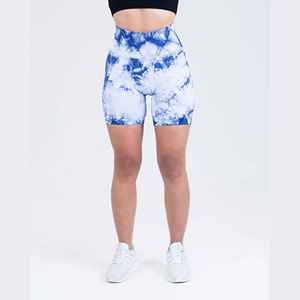 Best Selling High Waist Butt Lifting Slim Design Button Rivet Flower <b>Tie</b> Dye Cotton Beach Shorts For Women - Product Image 4